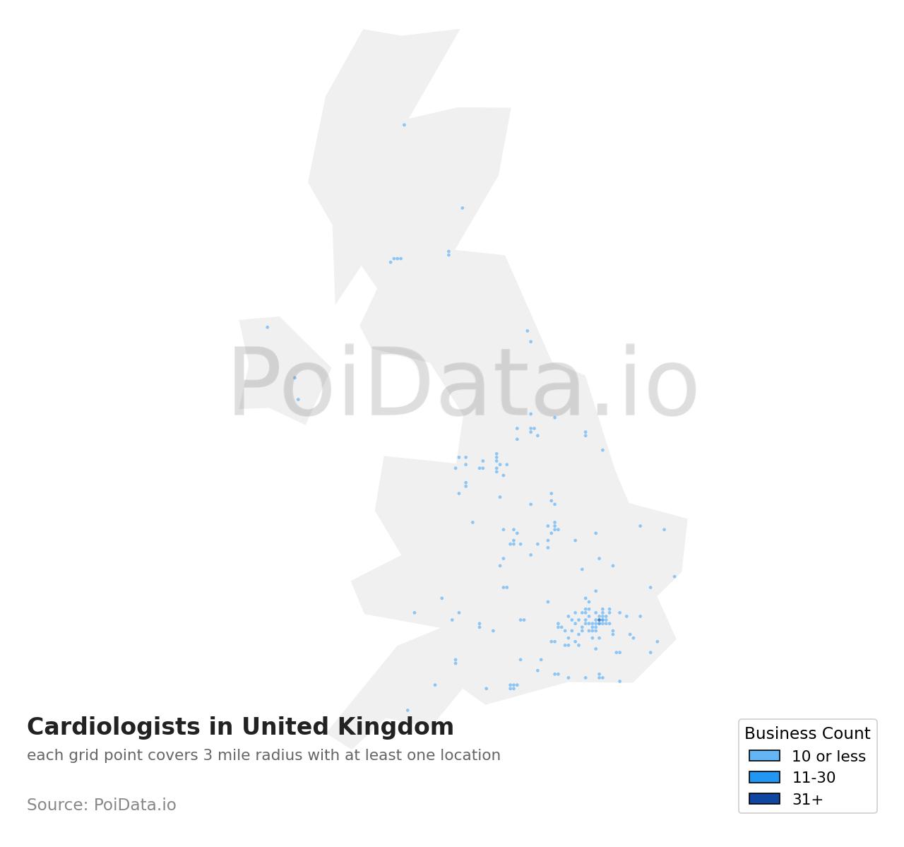 Cardiologist density map for United Kingdom