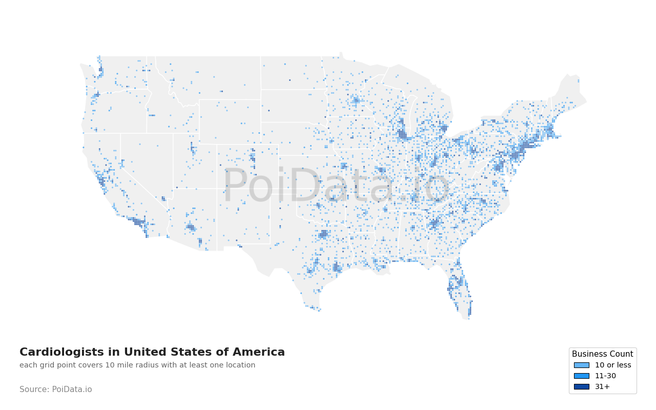 Cardiologist density map for United States