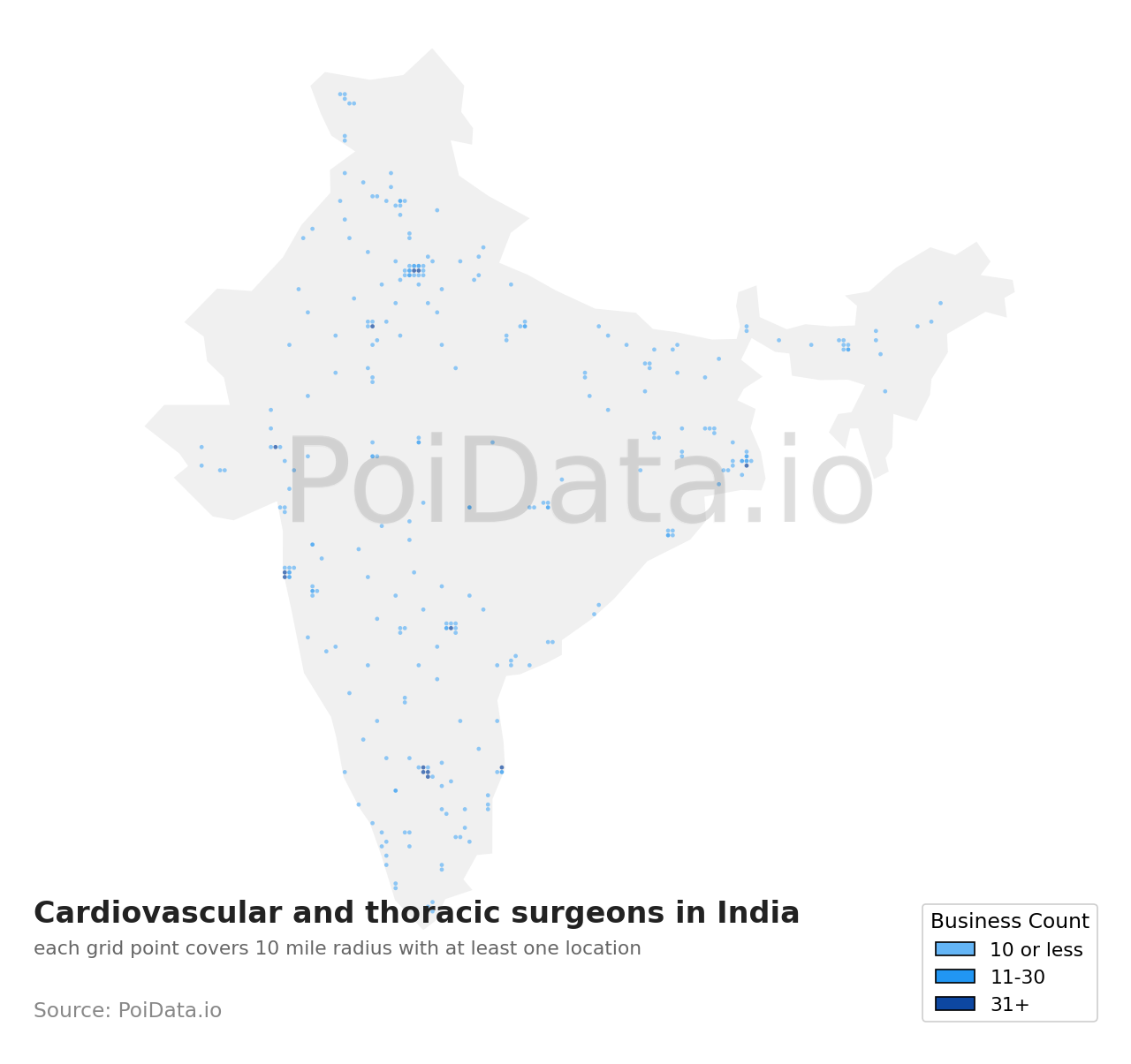 Cardiovascular and thoracic surgeon density map for India