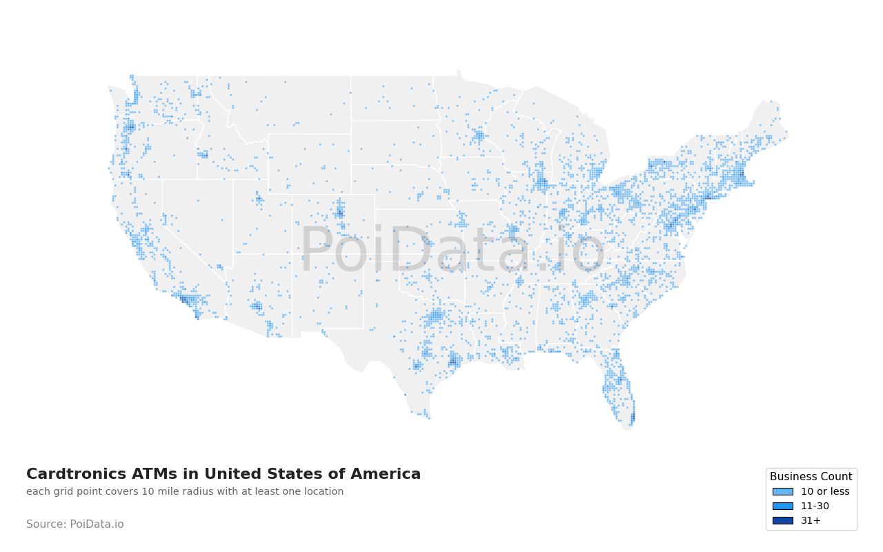 Cardtronics ATM density map for United States