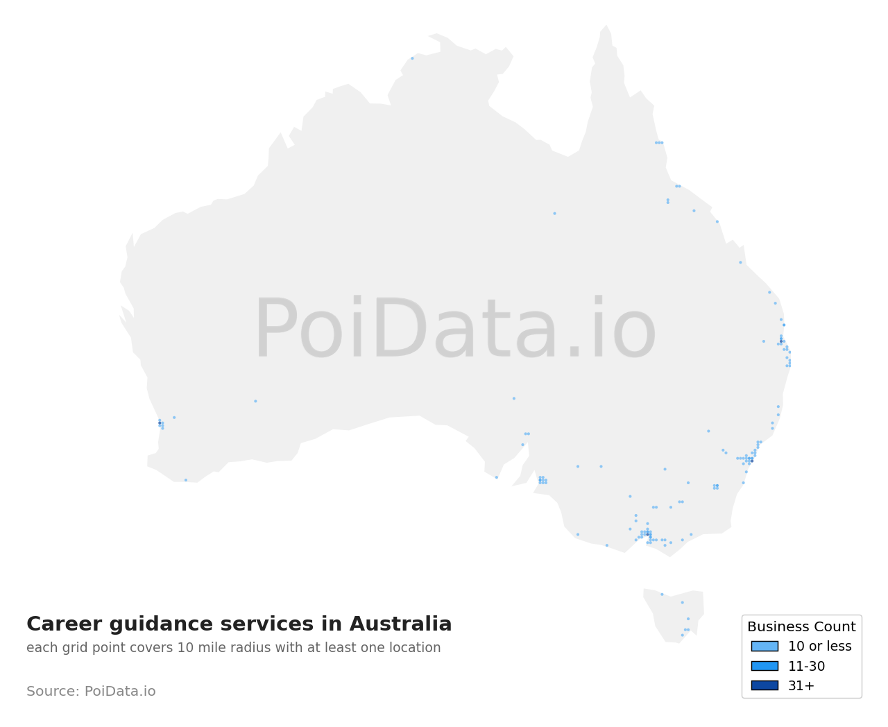 Career guidance service density map for Australia