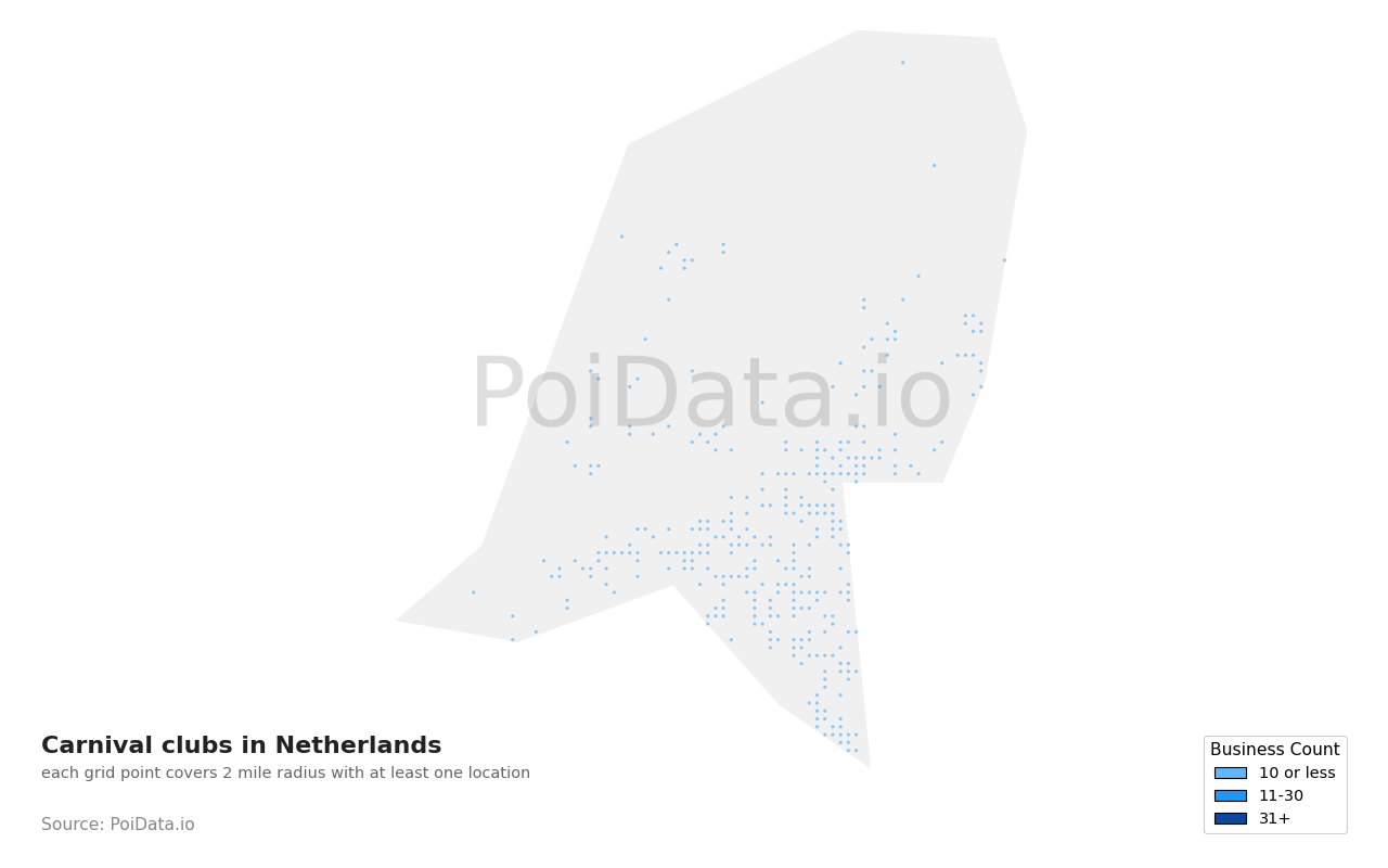 Carnival club density map for Netherlands