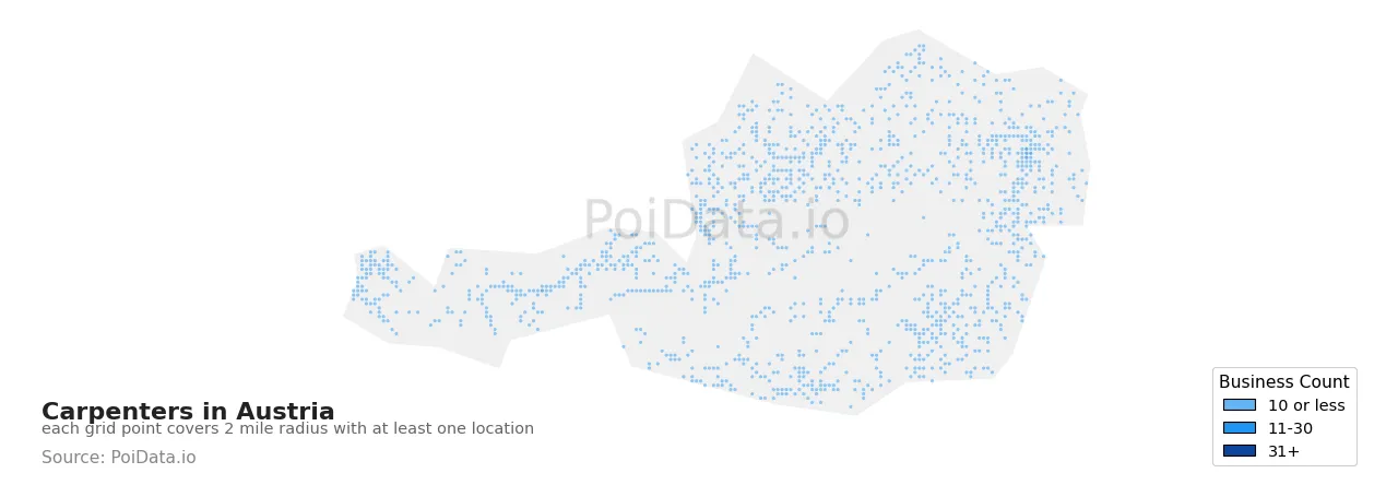 Carpenter density map for Austria