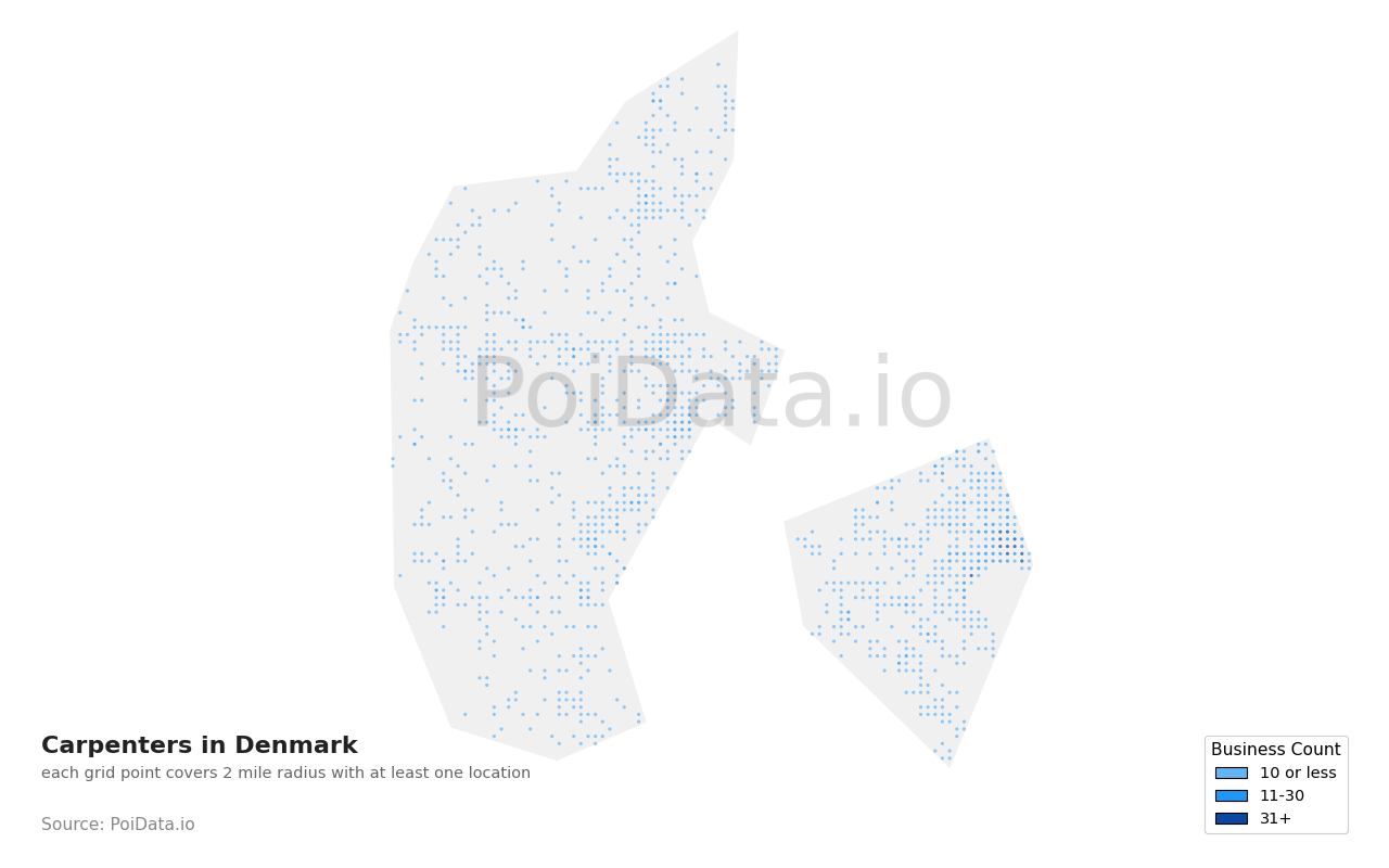 Carpenter density map for Denmark