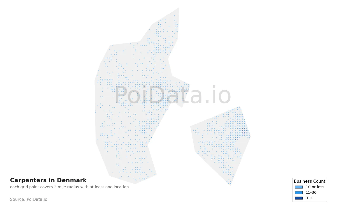 Carpenter density map for Denmark
