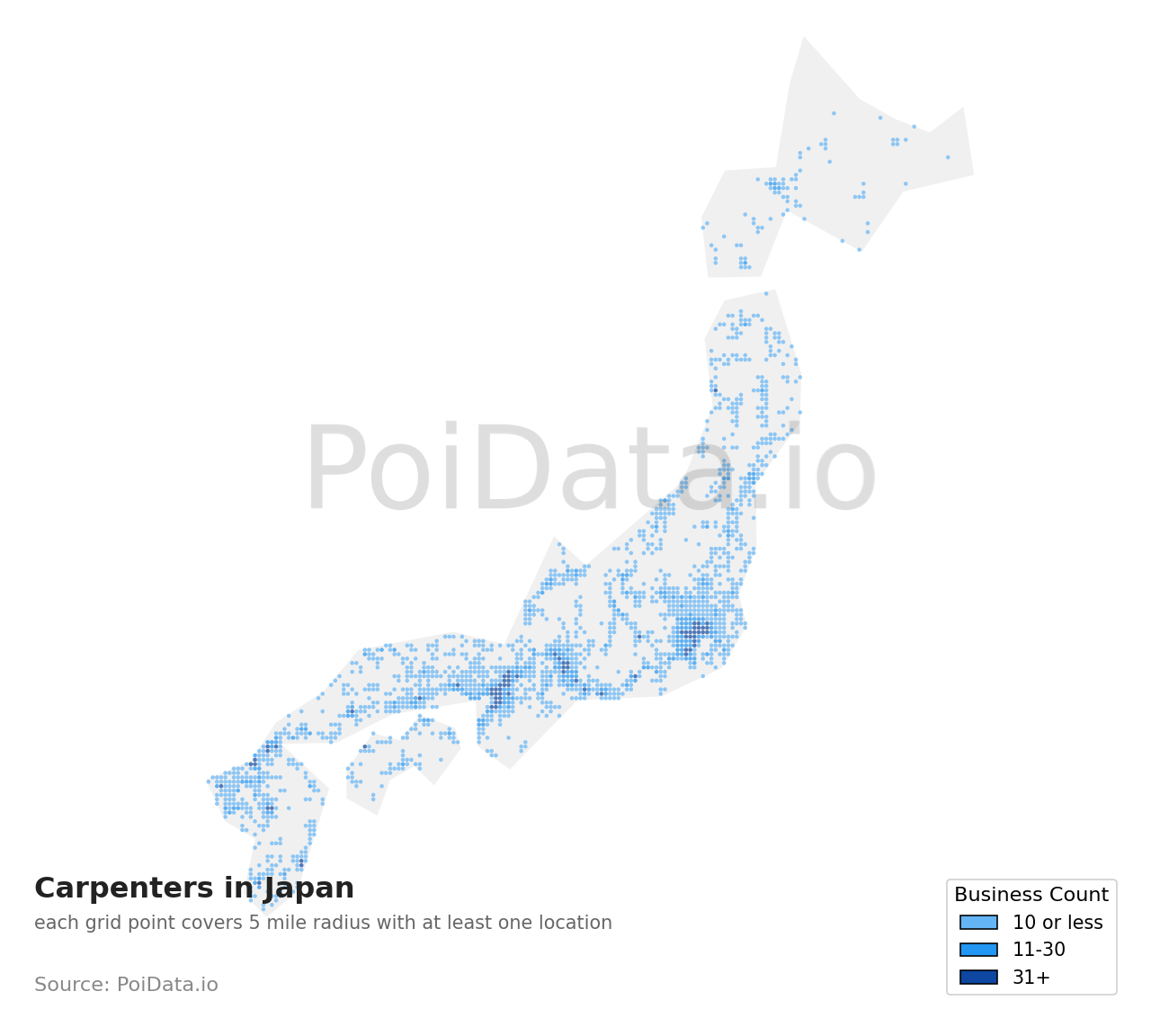 Carpenter density map for Shizuoka, Japan