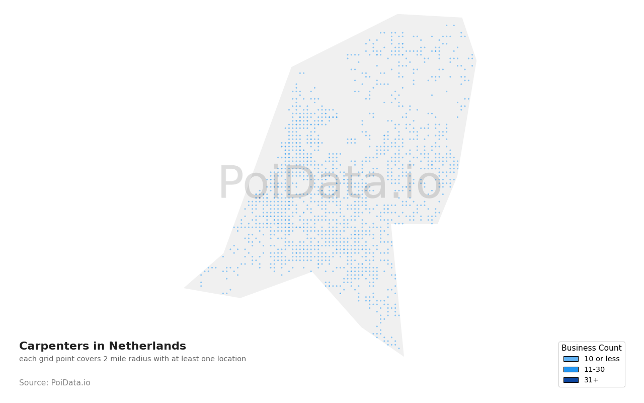 Carpenter density map for Netherlands
