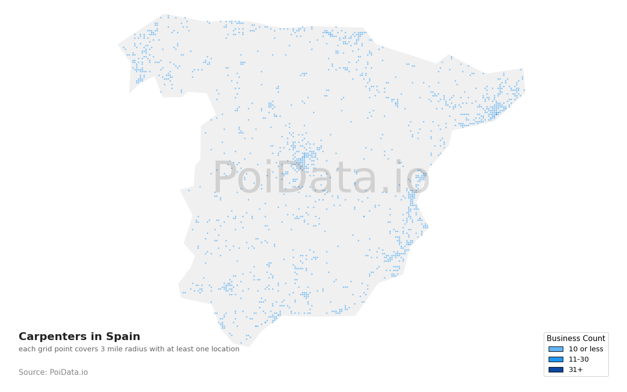 Carpenter density map for Spain