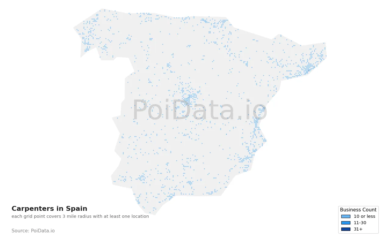 Carpenter density map for Spain