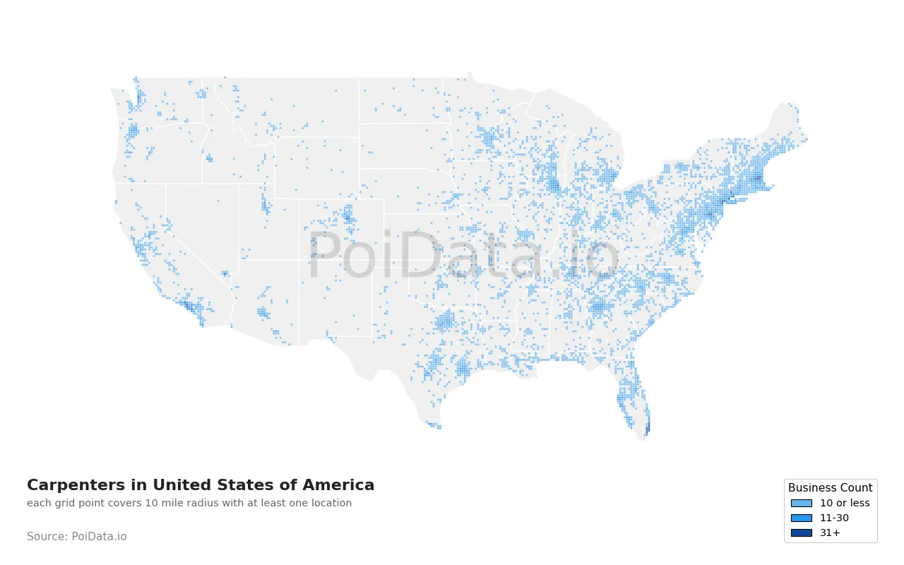 Carpenter density map for United States