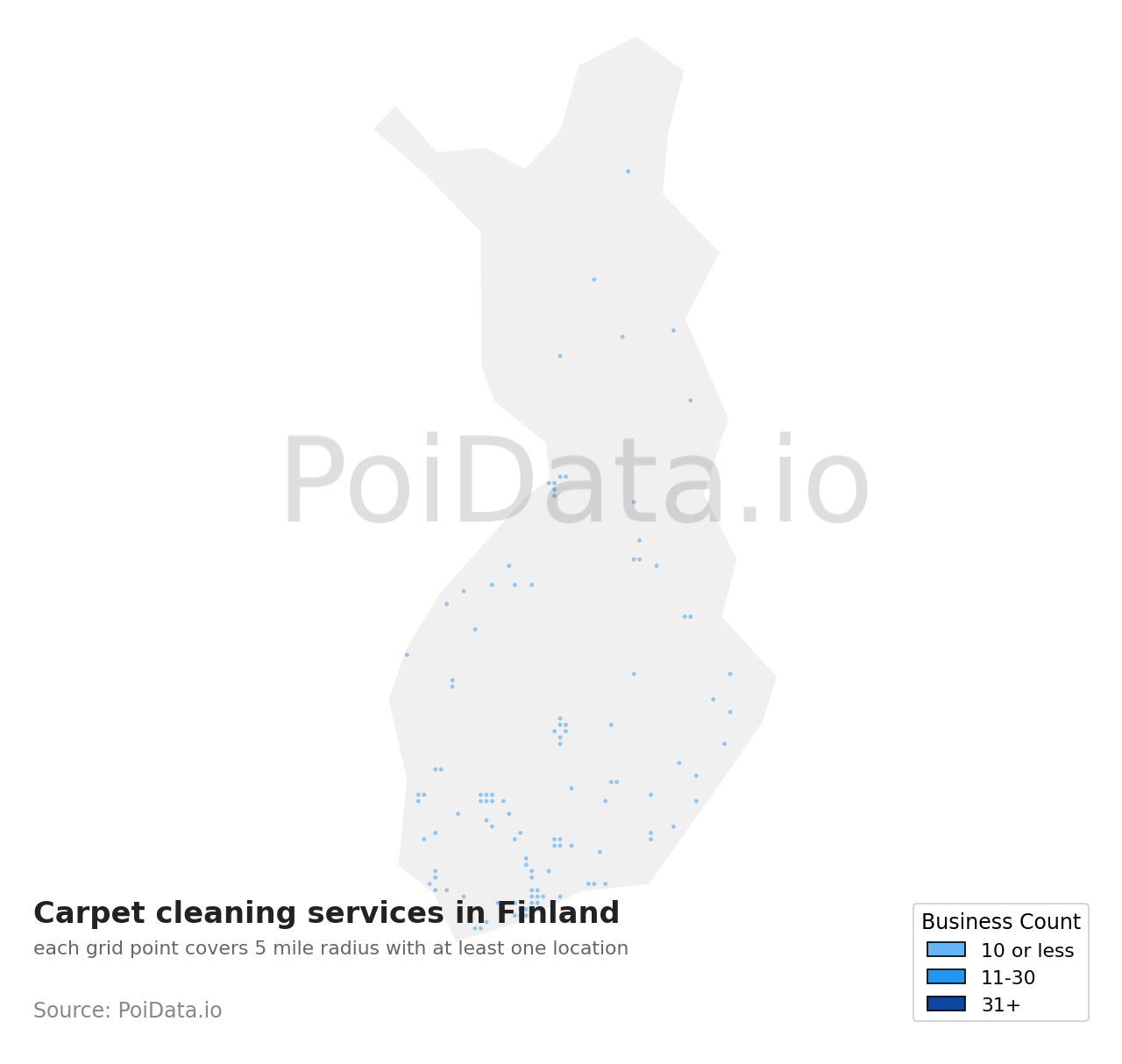 Carpet cleaning service density map for Finland