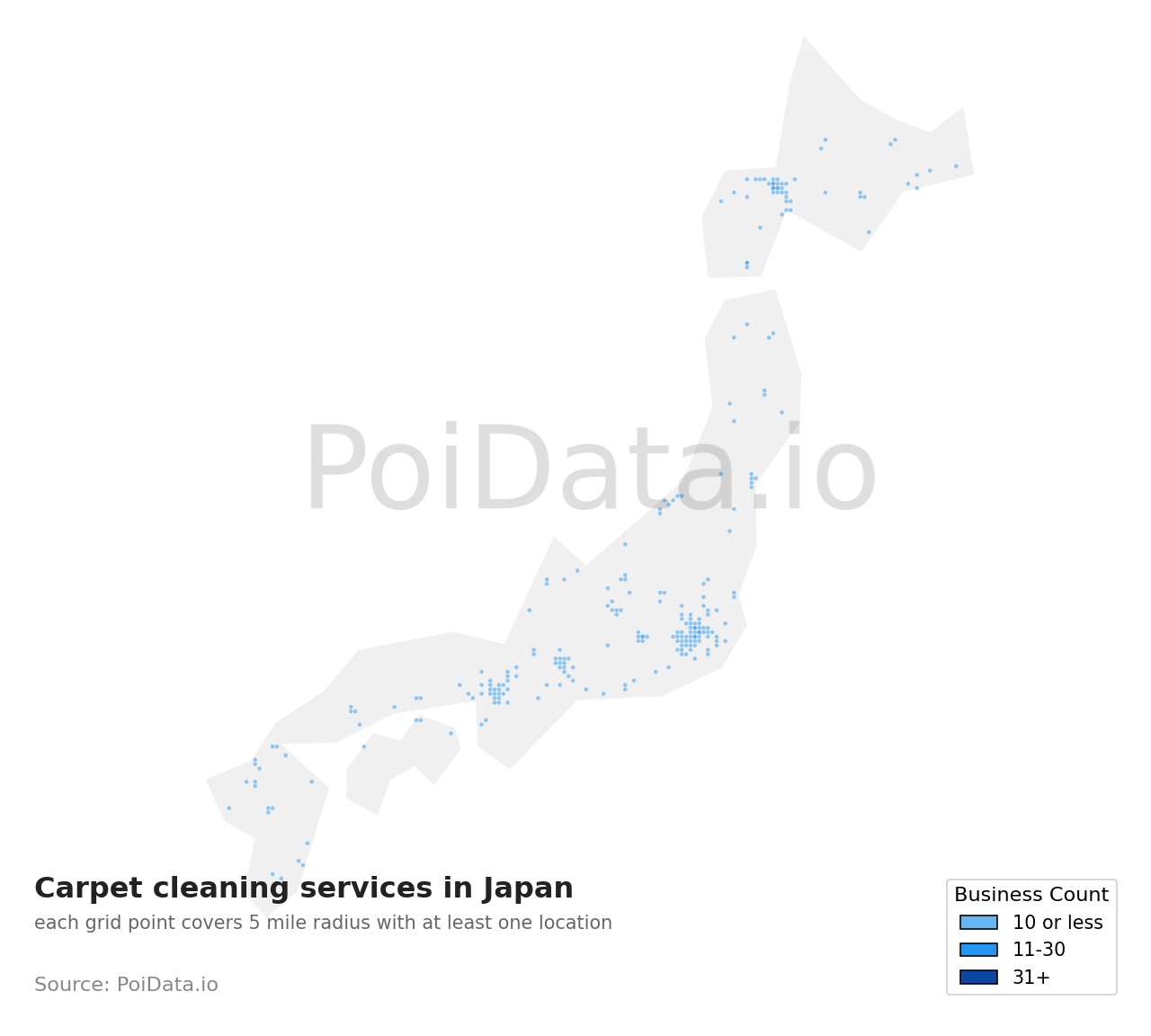 Carpet cleaning service density map for Osaka, Japan