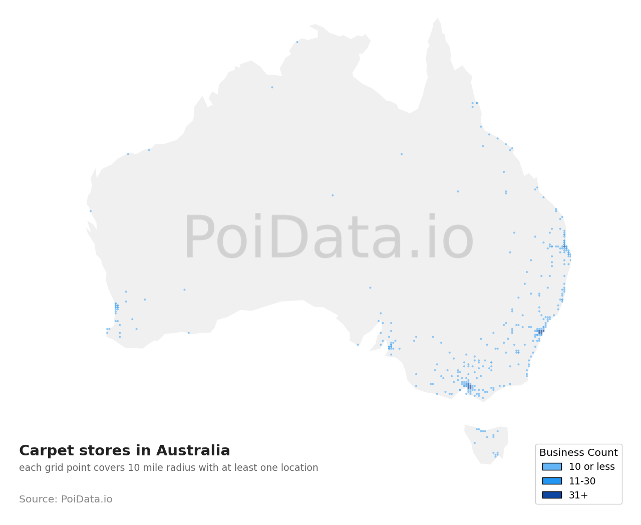 Carpet store density map for Australia