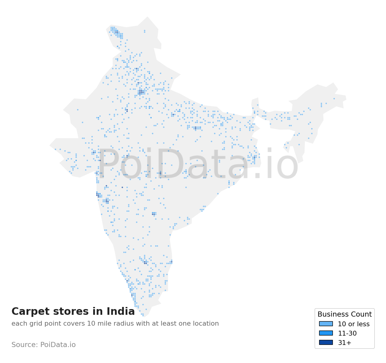 Carpet store density map for India
