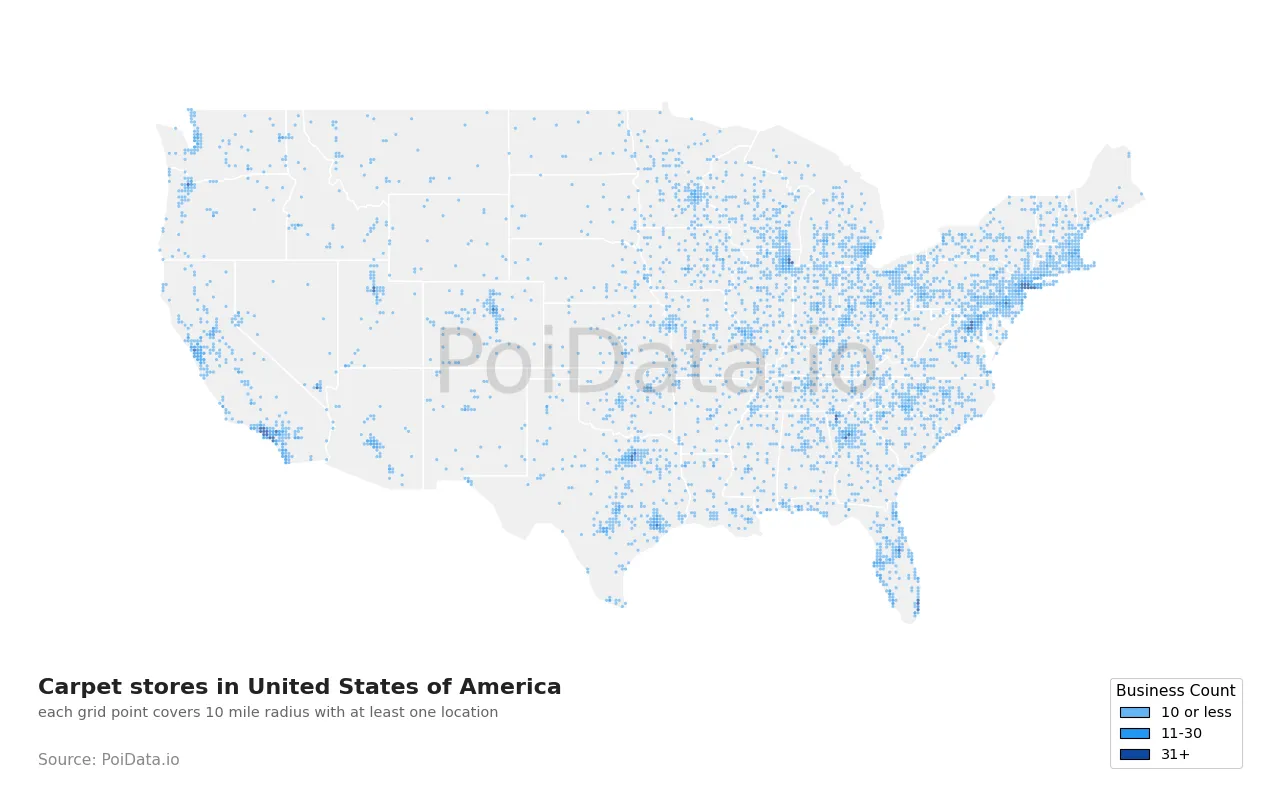 Carpet store density map for United States