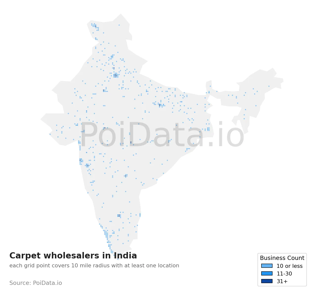 Carpet wholesaler density map for India