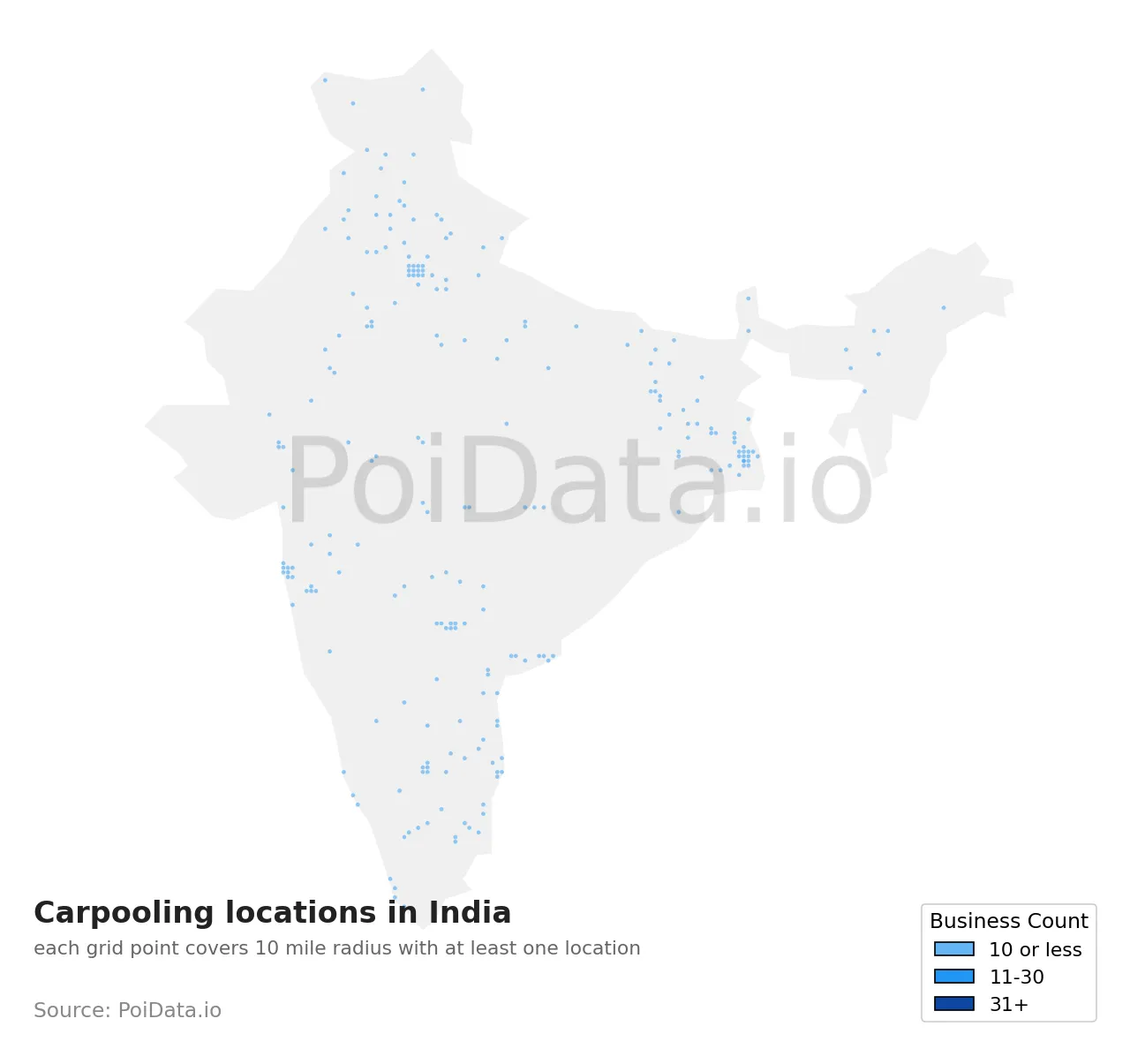 Carpooling location density map for India