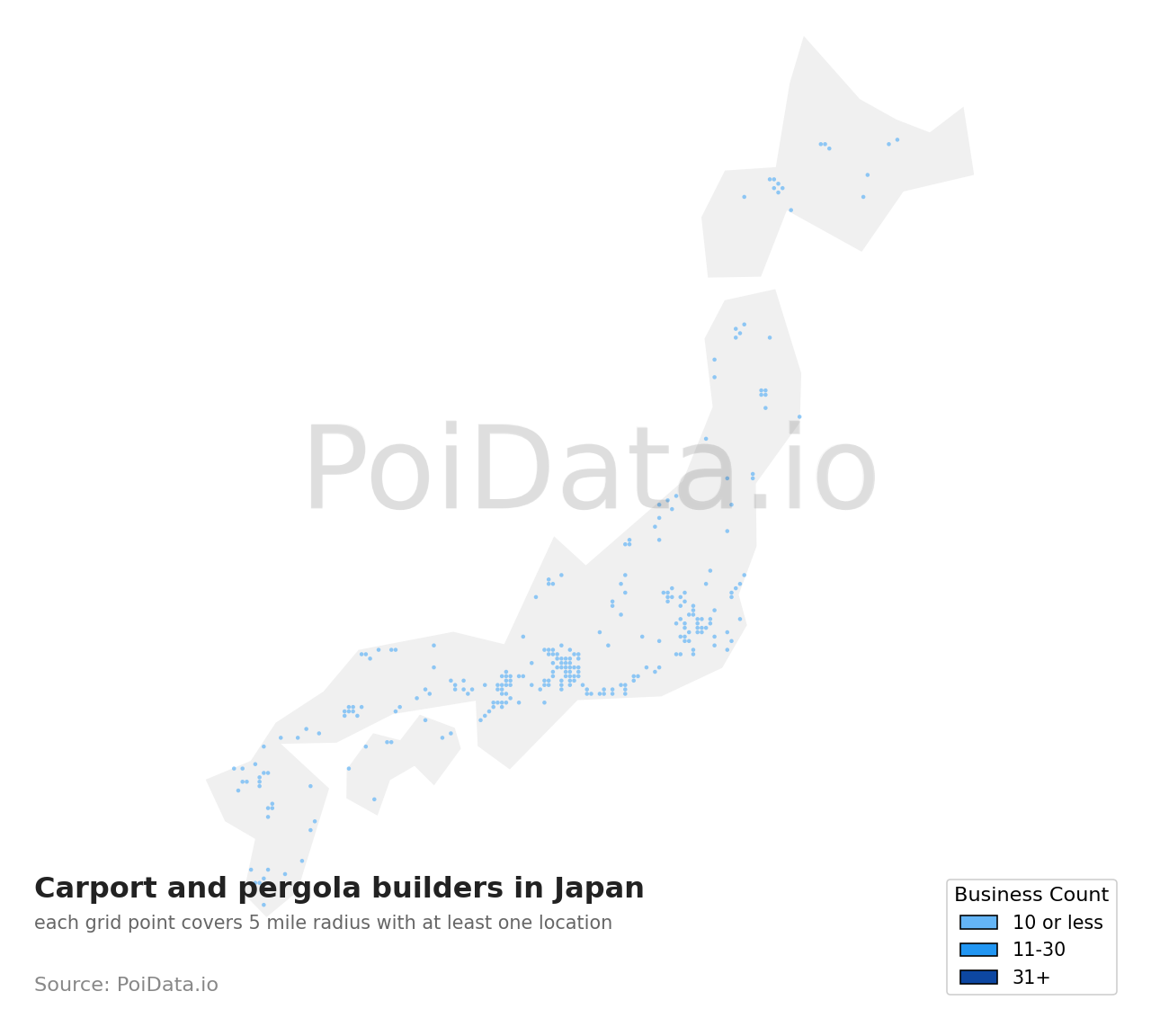 Carport and pergola builder density map for Japan