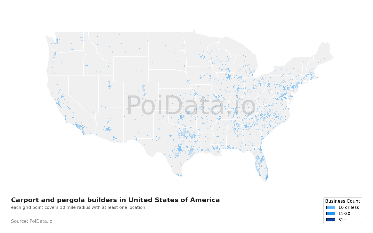 Carport and pergola builder density map for Indiana, United States
