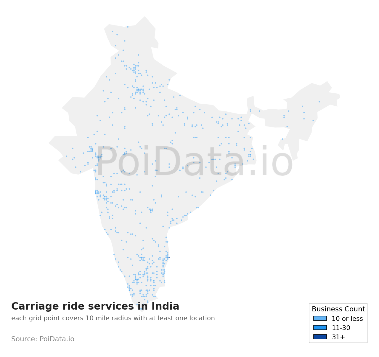 Carriage ride service density map for India