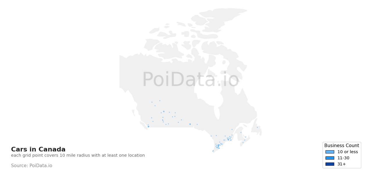 Cars density map for Canada