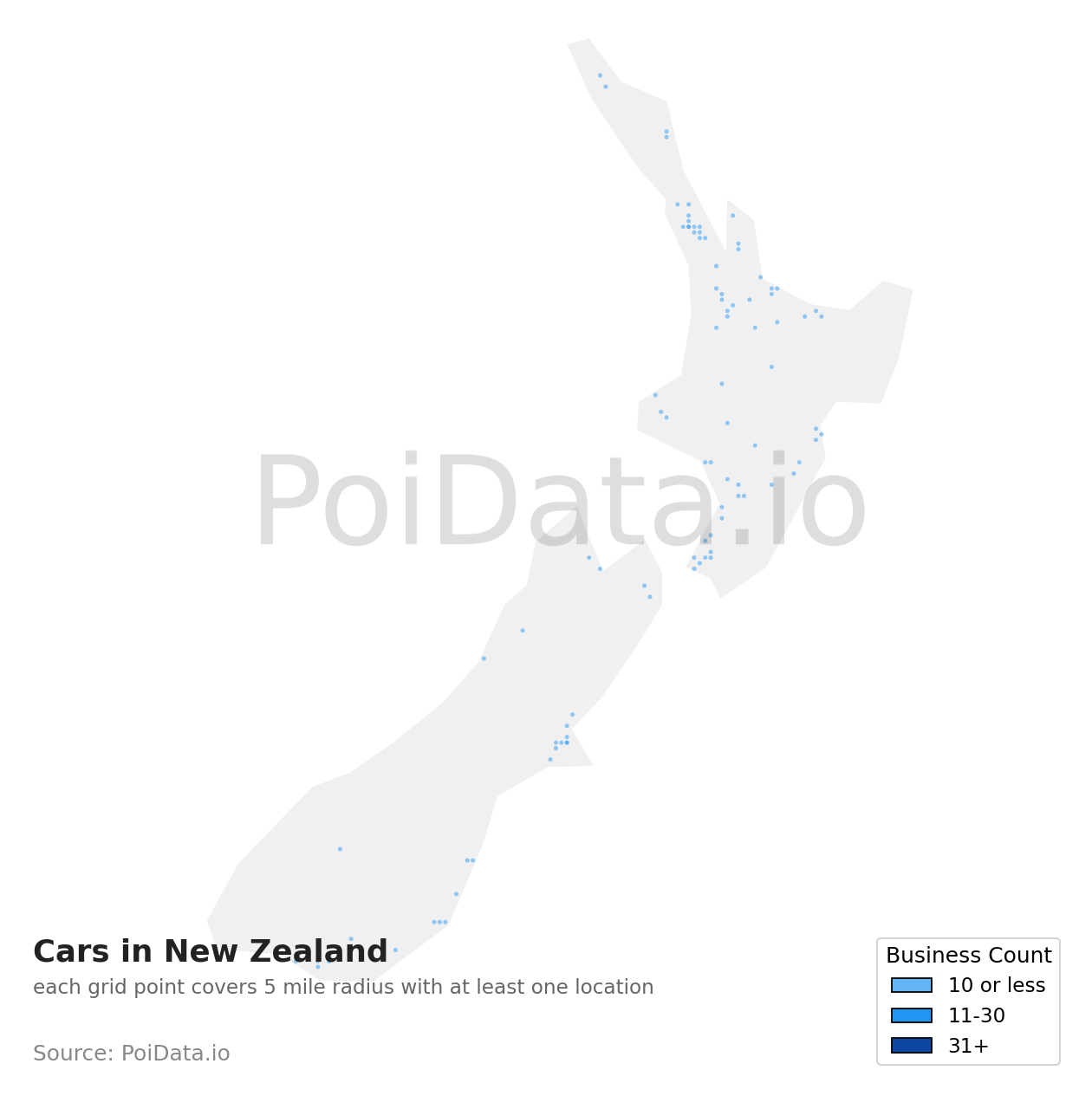 Cars density map for New Zealand