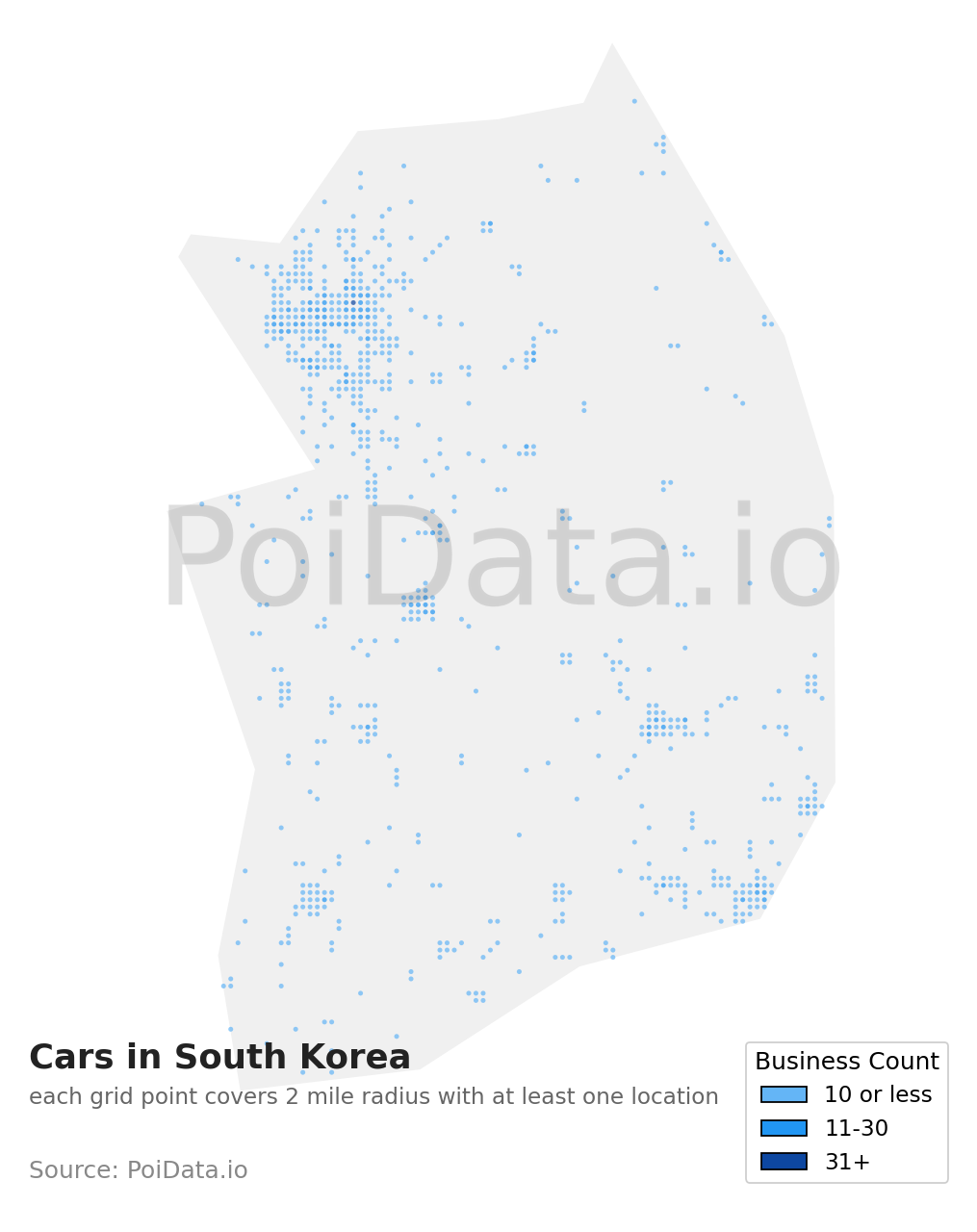 Cars density map for South Korea