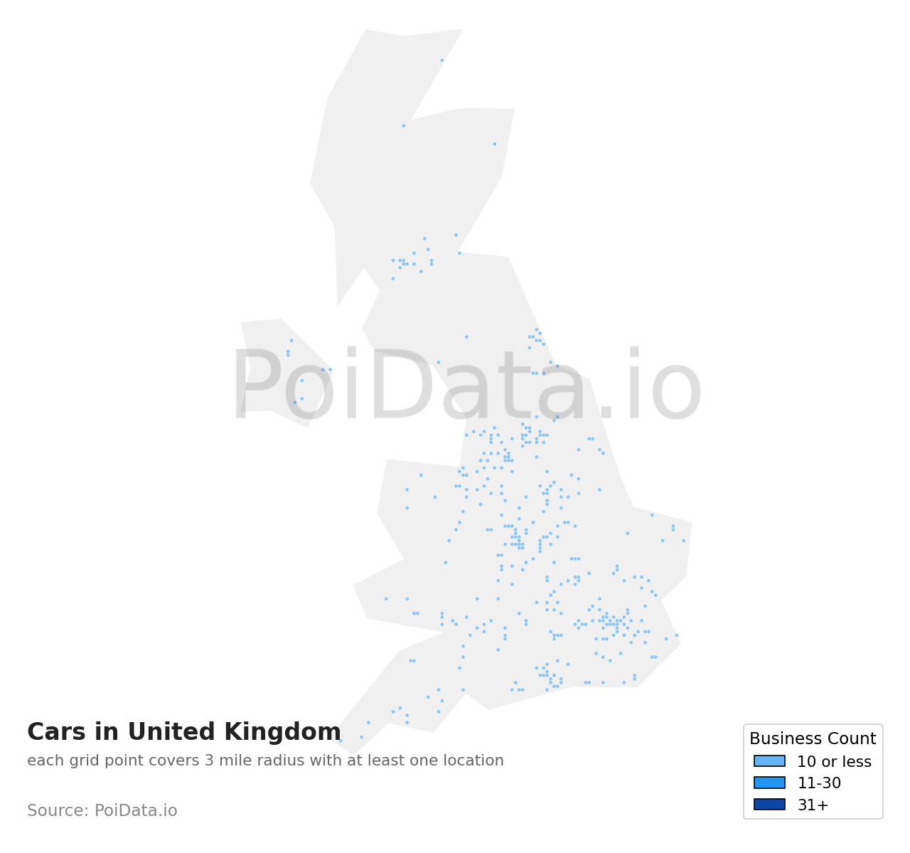 Cars density map for United Kingdom
