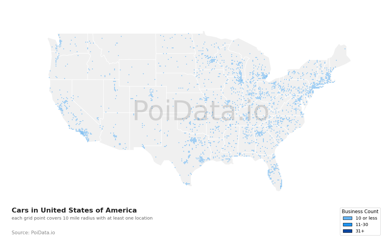 Cars density map for Ohio, United States