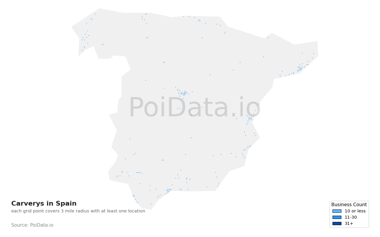 Carvery density map for Spain