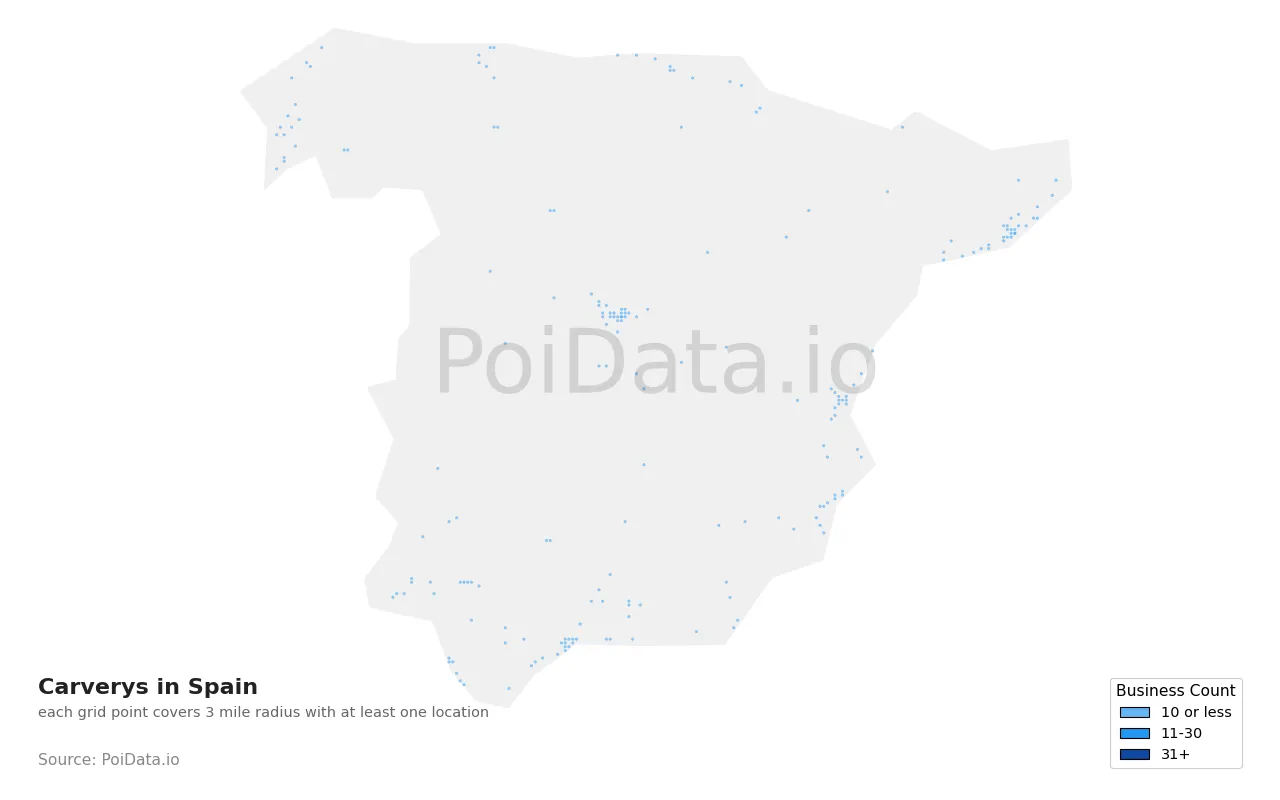 Carvery density map for Spain