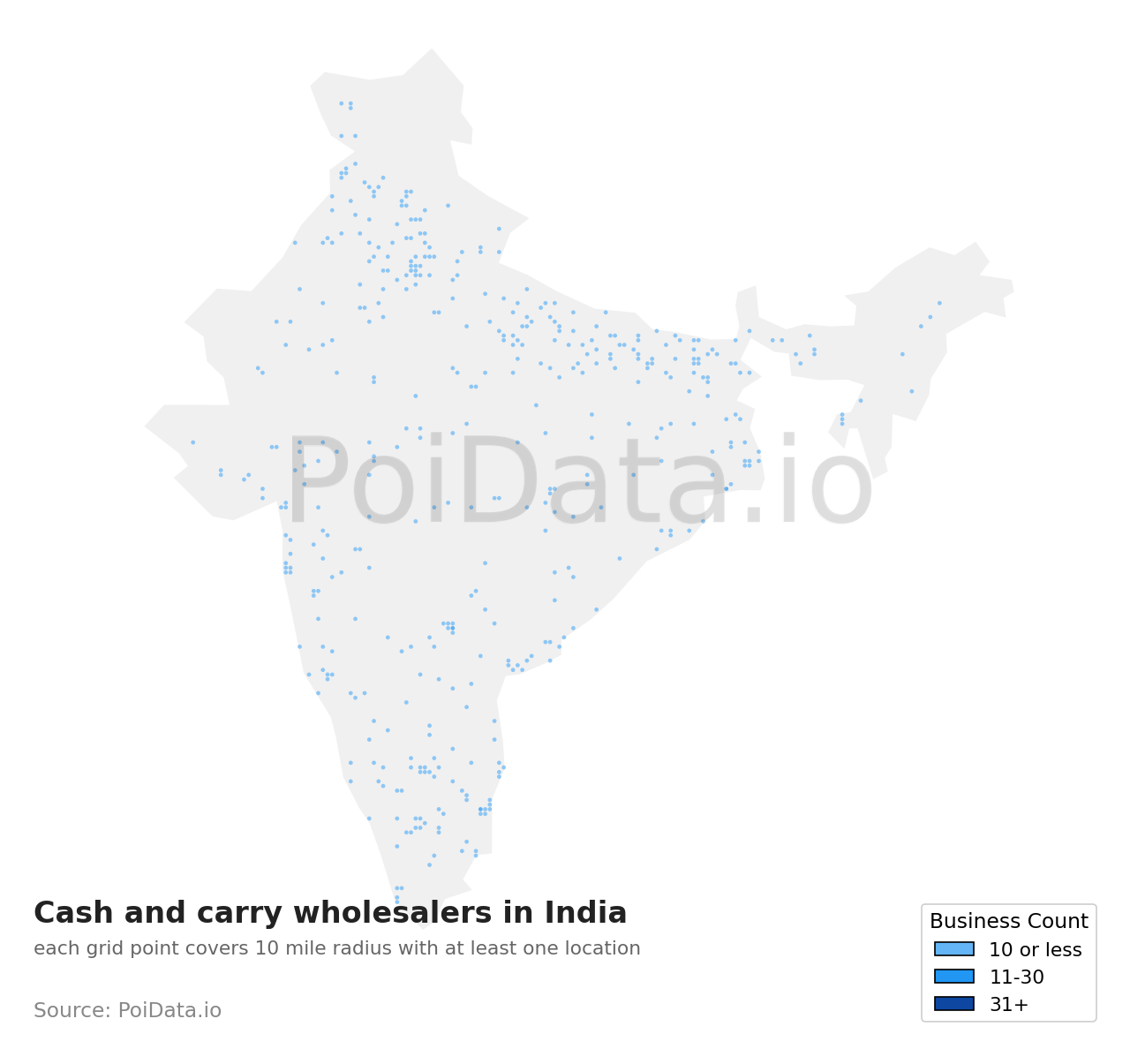 Cash and carry wholesaler density map for India