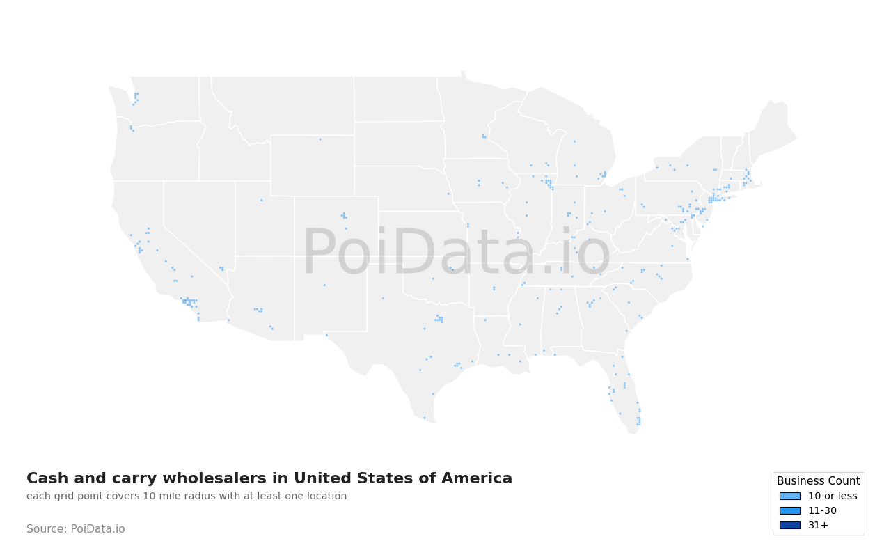Cash and carry wholesaler density map for Ohio, United States
