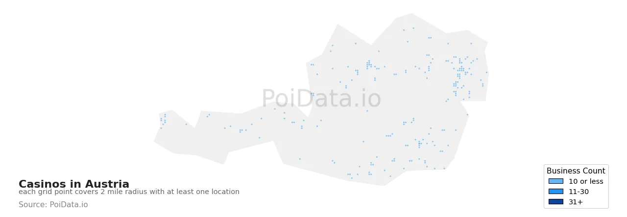 Casino density map for Austria