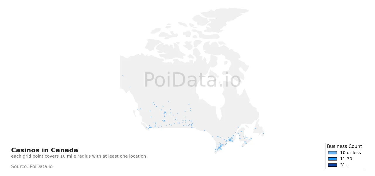 Casino density map for Canada