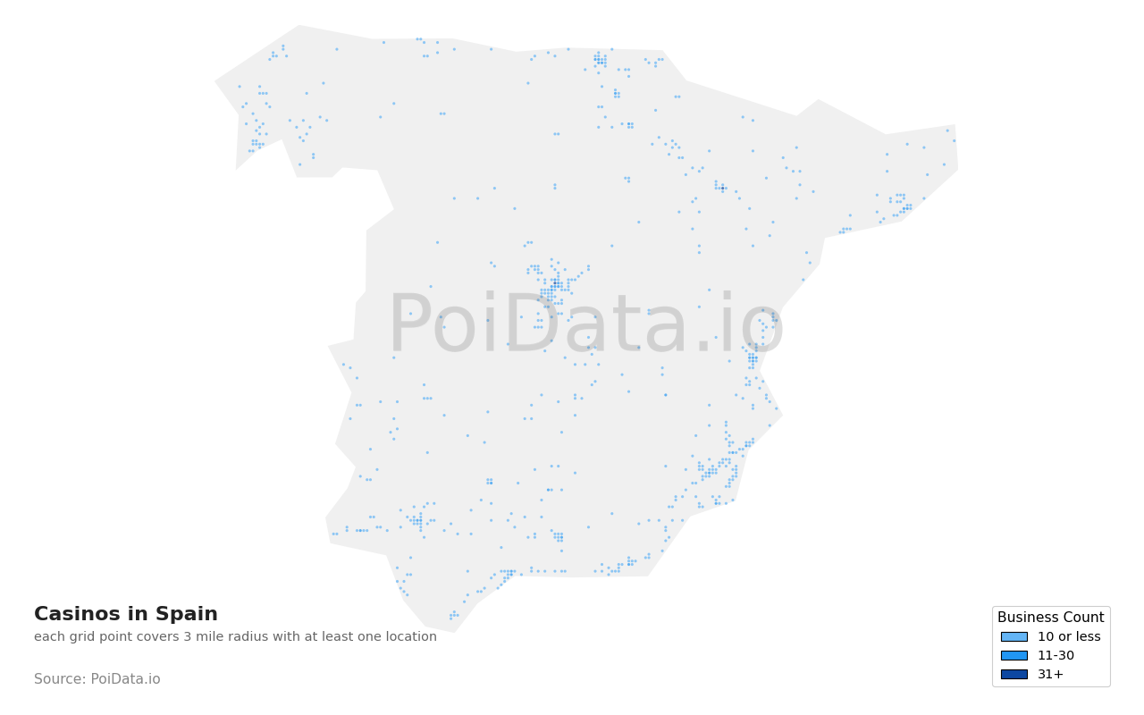 Casino density map for Spain
