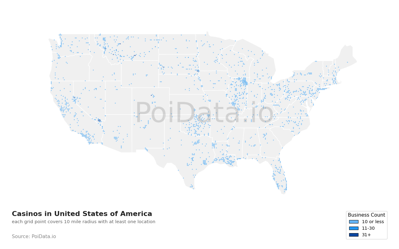 Casino density map for Washington, United States