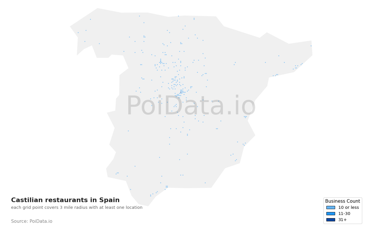 Castilian restaurant density map for Spain