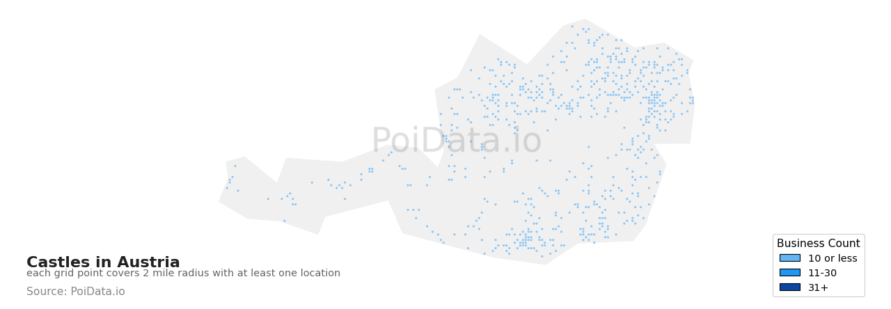 Castle density map for Austria