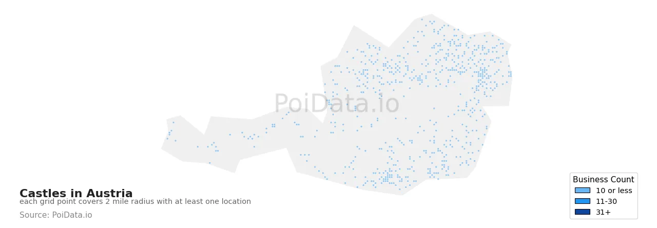 Castle density map for Austria