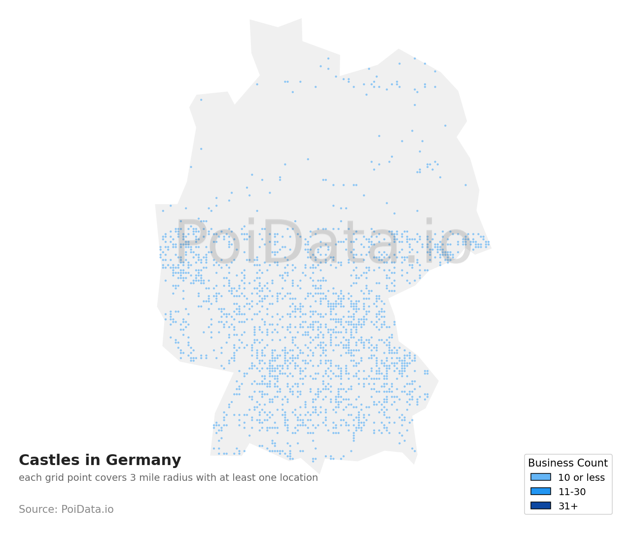 Castle density map for Germany