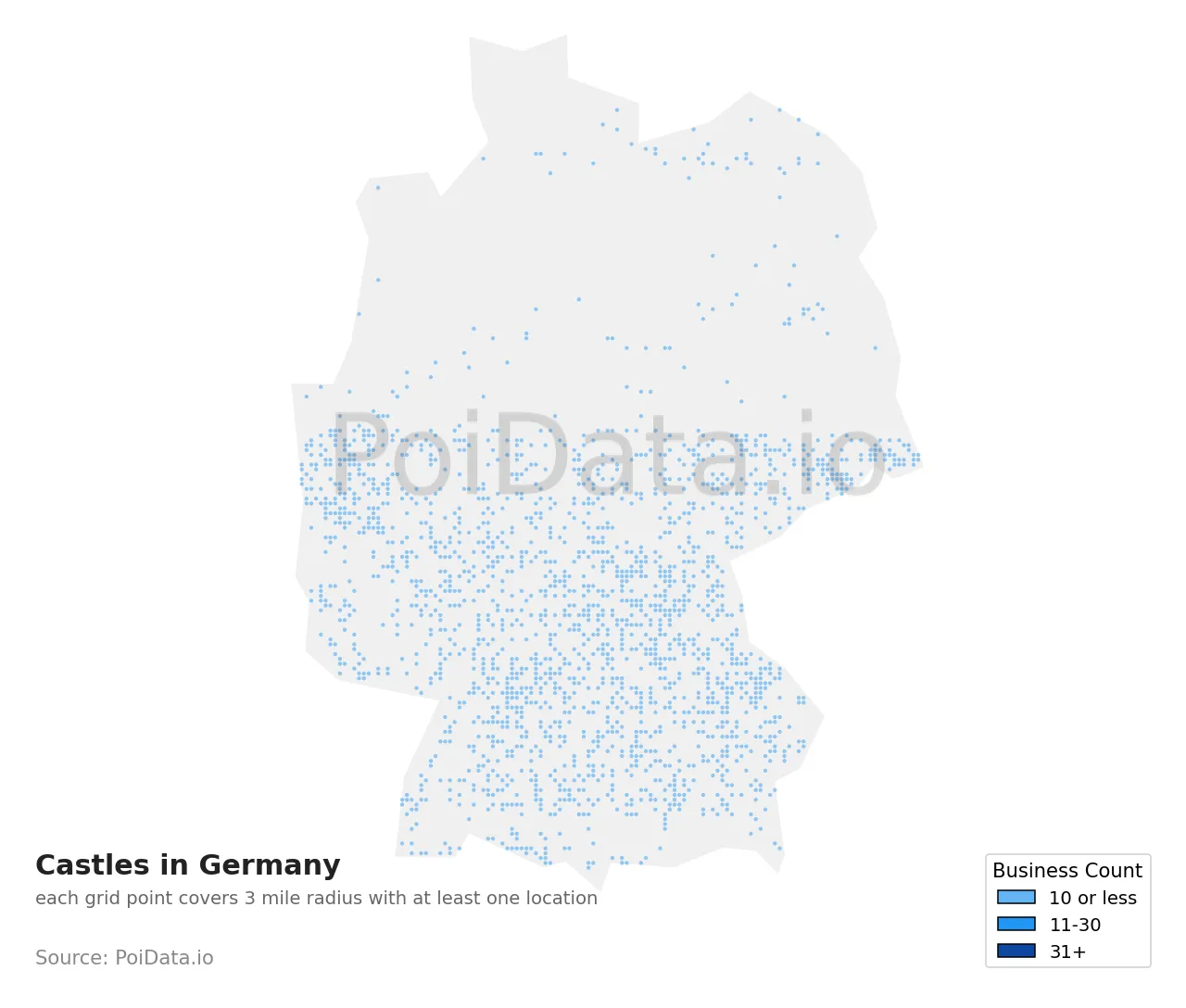 Castle density map for Germany
