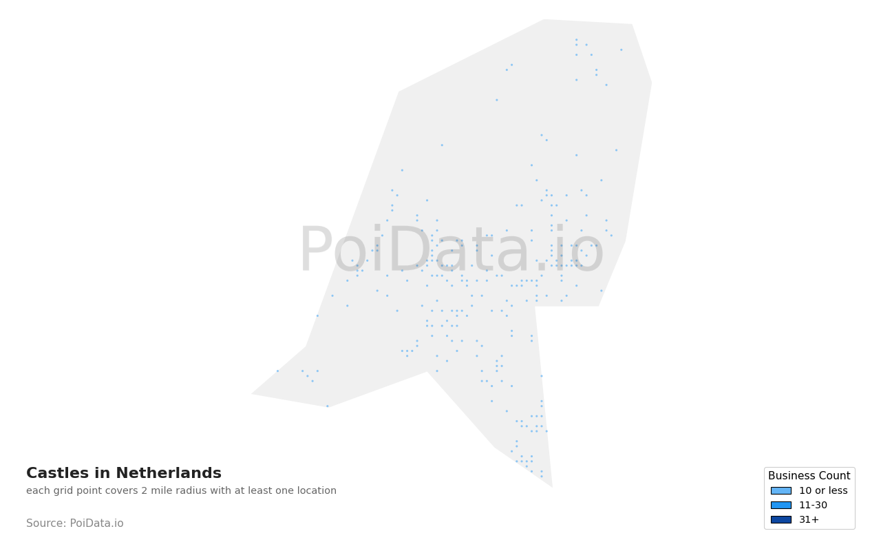 Castle density map for Netherlands