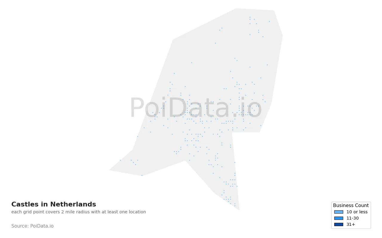 Castle density map for Netherlands