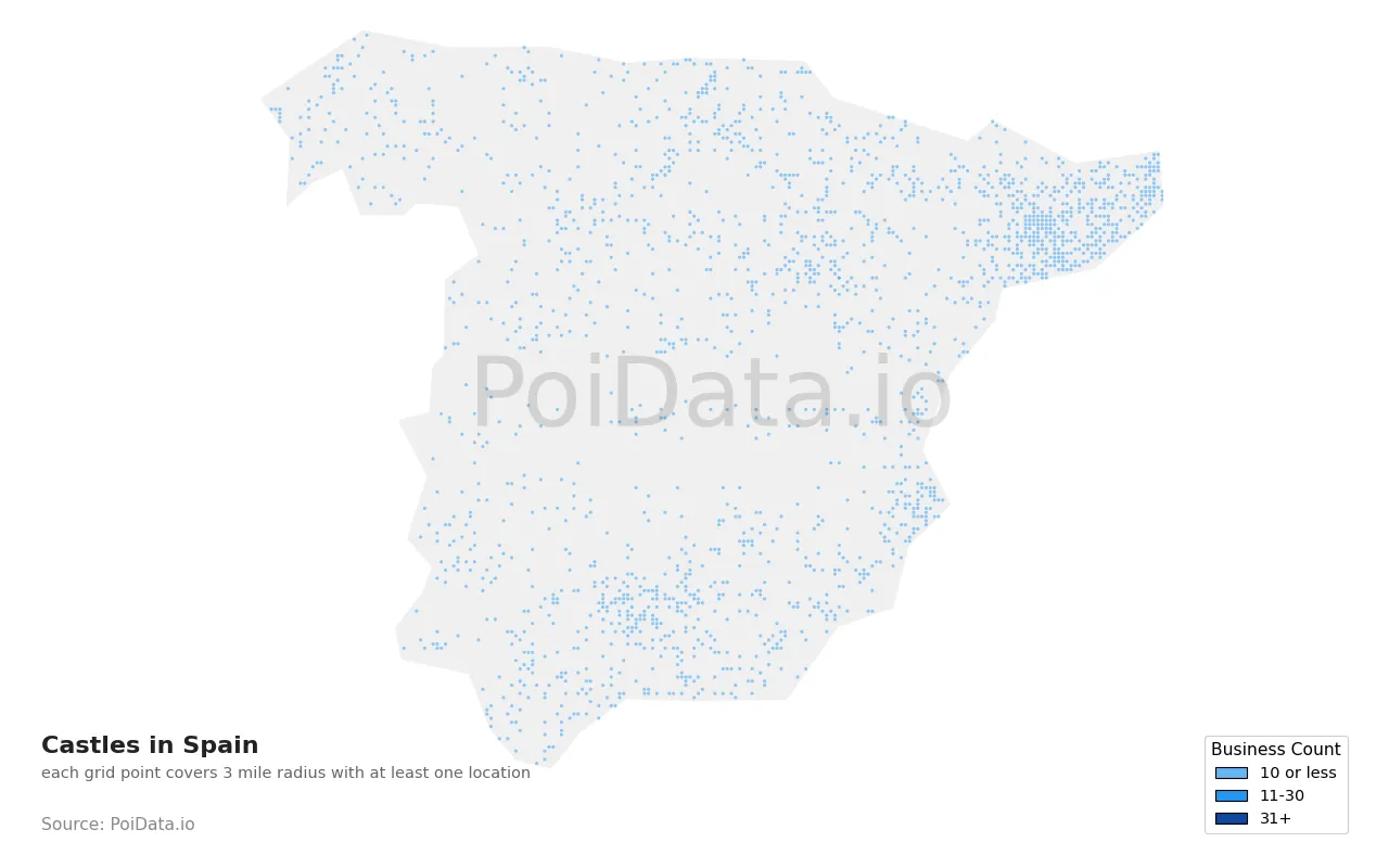 Castle density map for Spain