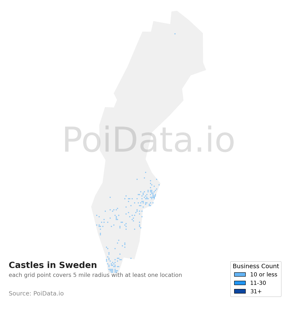 Castle density map for Sweden