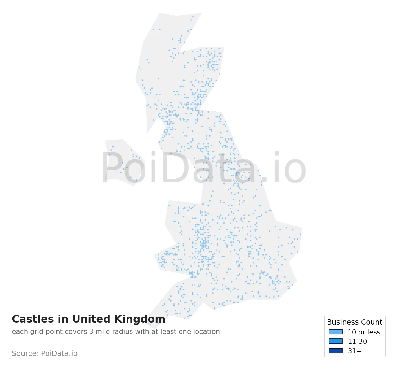 Castle density map for United Kingdom