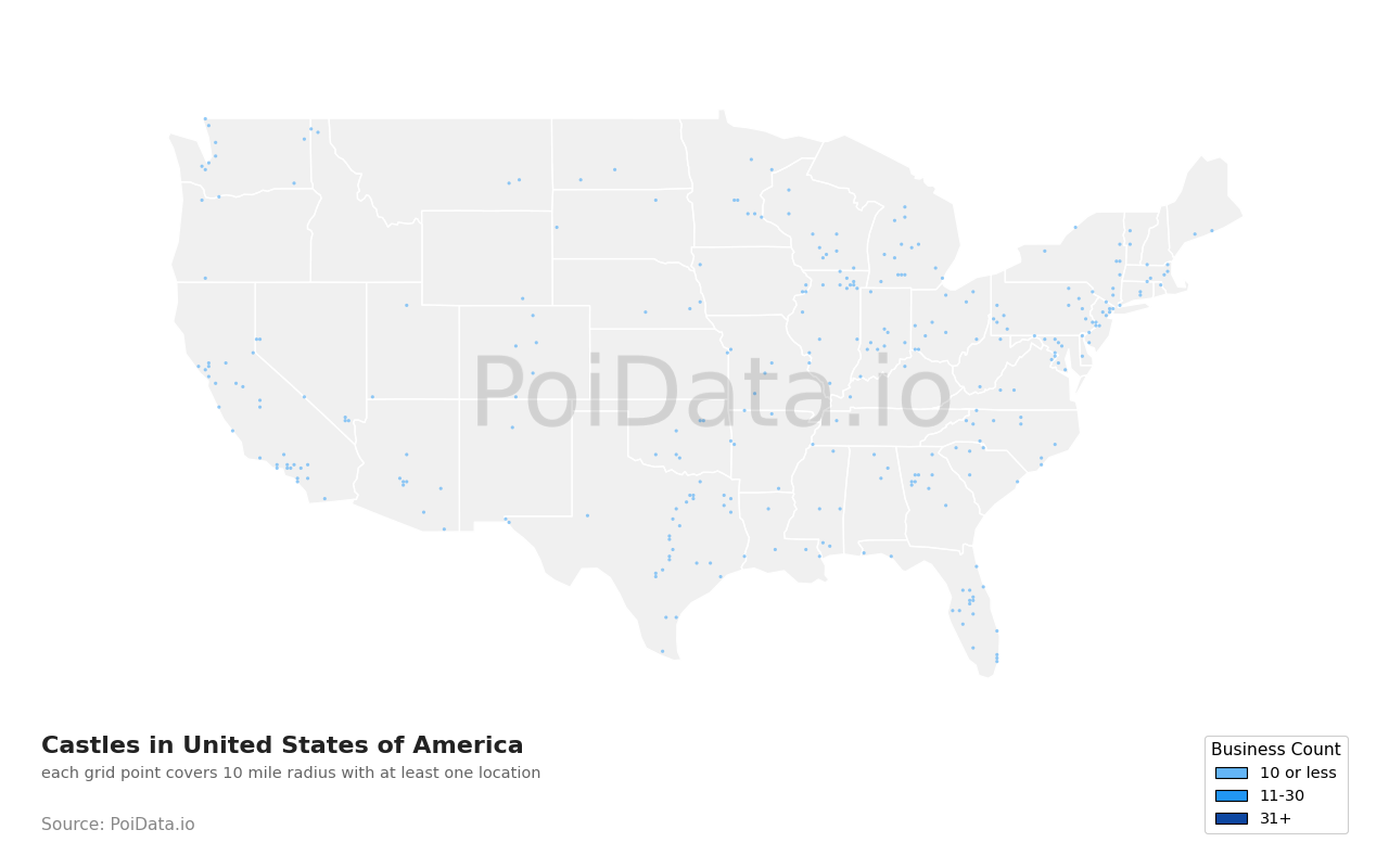 Castle density map for United States