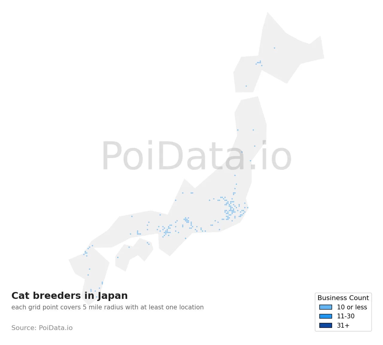 Cat breeder density map for Japan