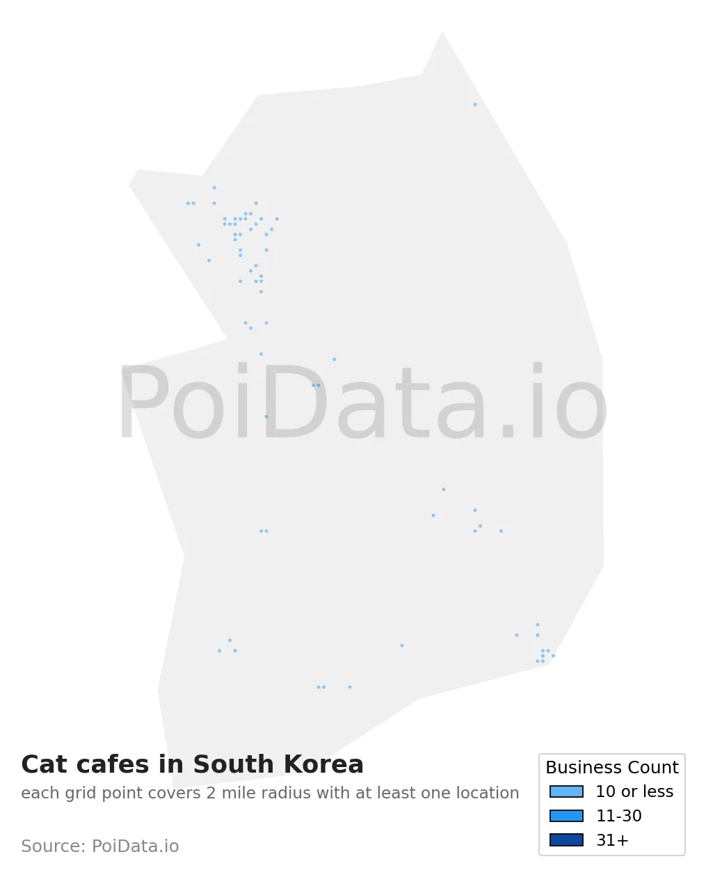 Cat cafe density map for South Korea